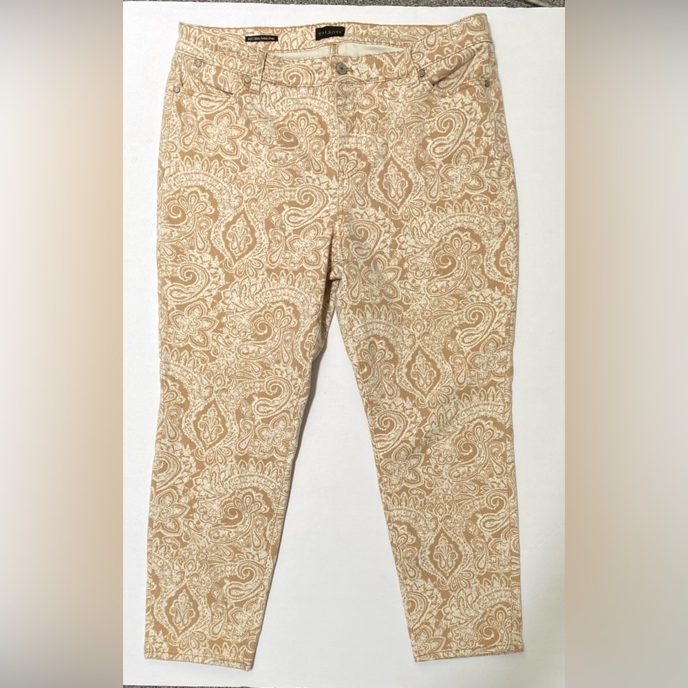 Talbots Beige Paisley-Print Slim Ankle 5 Pocket Jeans 16P